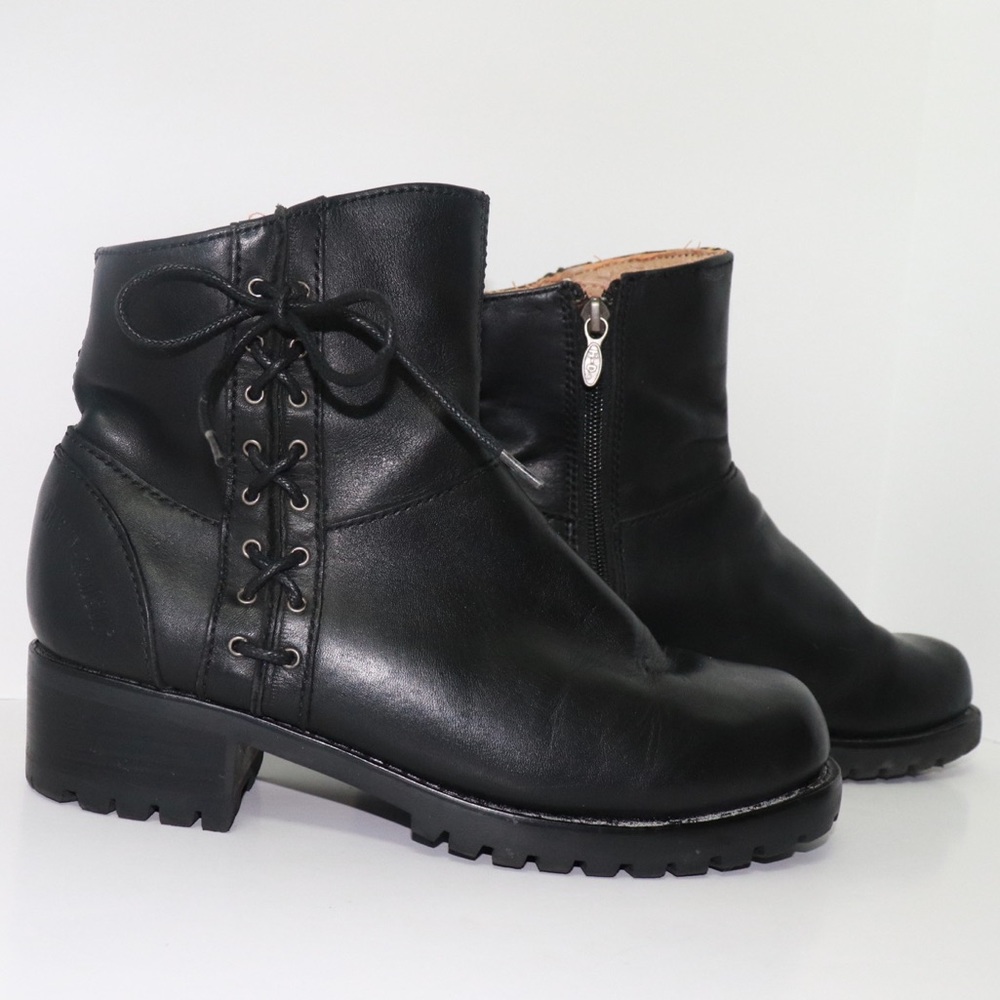 Harley Davidson Adriana Black Leather Lace Ankle Heel Chunky Boots Women’s 9.5